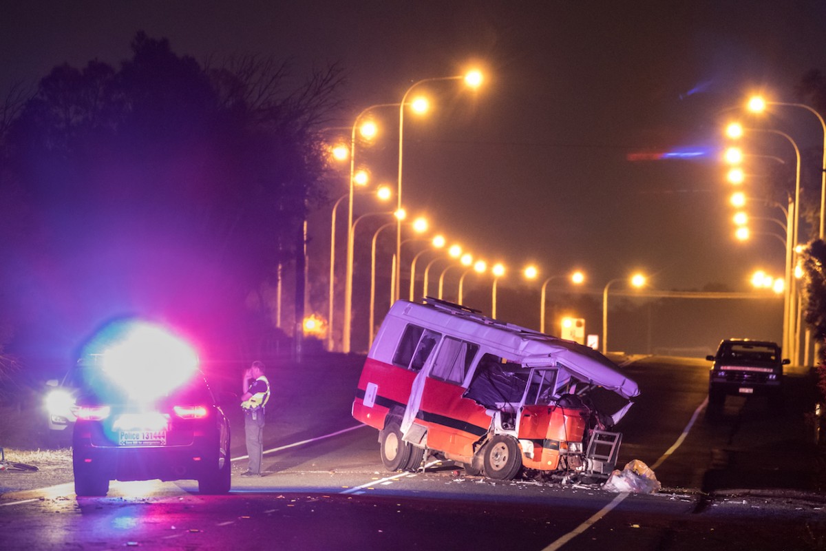 One dead, three injured after head-on bus crash