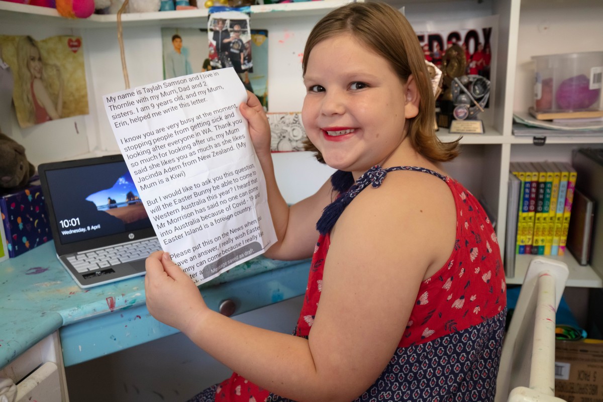 Taylah’s letter allows the Easter Bunny to visit local children
